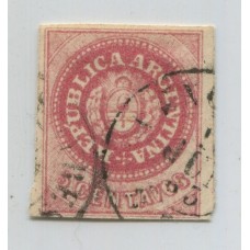 ARGENTINA 1862 GJ 10d ESCUDITO ESTAMPILLA CON VARIEDAD ACENTO ENTRE LA P Y LA U, MUY RARO Y BONITO SELLO U$ 150